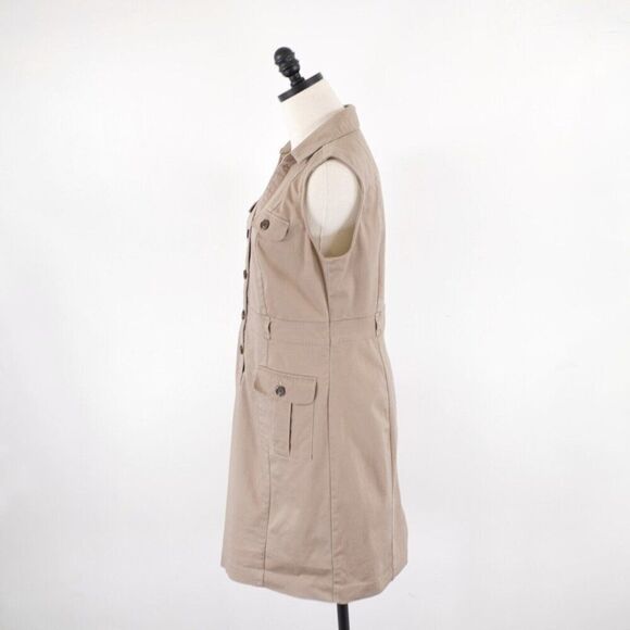 Liz Claiborne Tan Canvass Collared Dress Size 8 Sleeveless Cotton Nylon Spandex - Picture 5 of 10